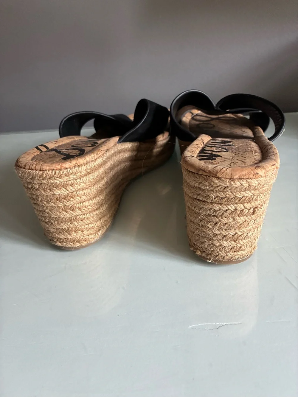 Sam Edelman Black Leather & Suede Wedge Espadrille Slide - Women's  Sandal